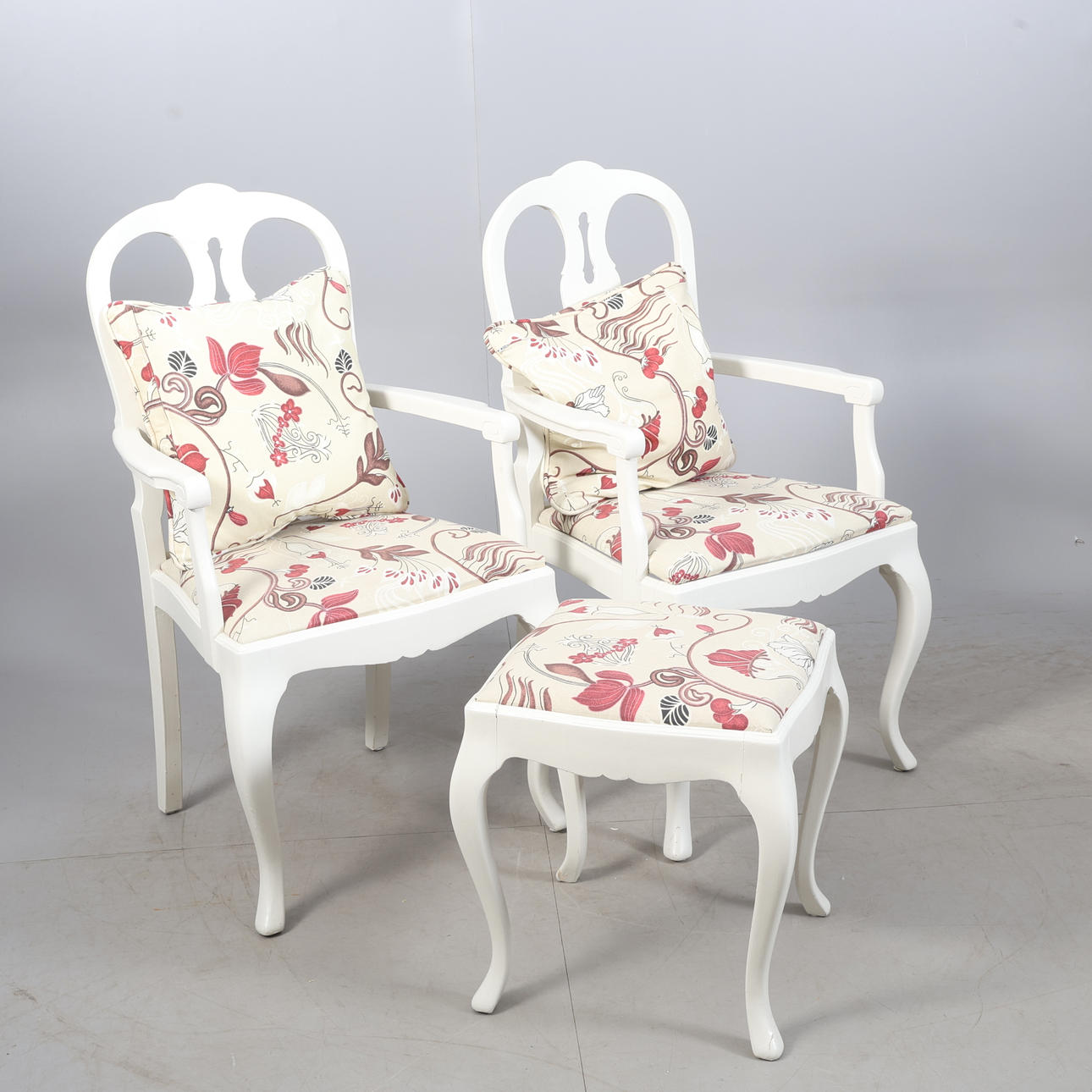 ARMCHAIRS & PALLET, 3 pieces, Rococo style.