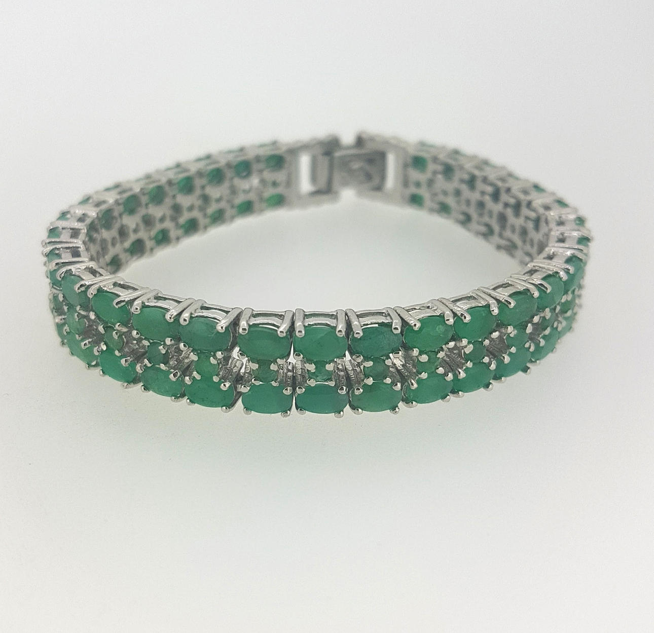 SILVER SMARAGD DUBBEL LINJE ARMBAND.