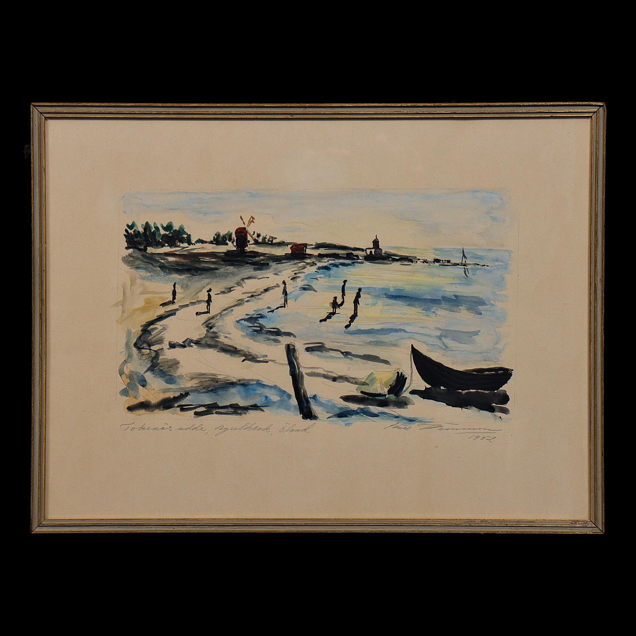 WATERCOLOUR “TOKENÄS UDDE, TROUSER HOOK ÖLAND” SIGNED, DATED 1952, GLAZED, UNIDENTIFIED ARTIST.