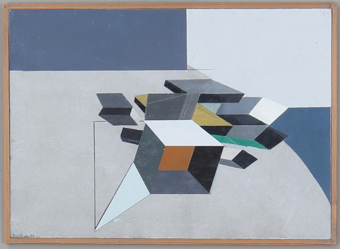 FRITZ GRAHN. Komposition, olja på pannå, signerad samt daterad.