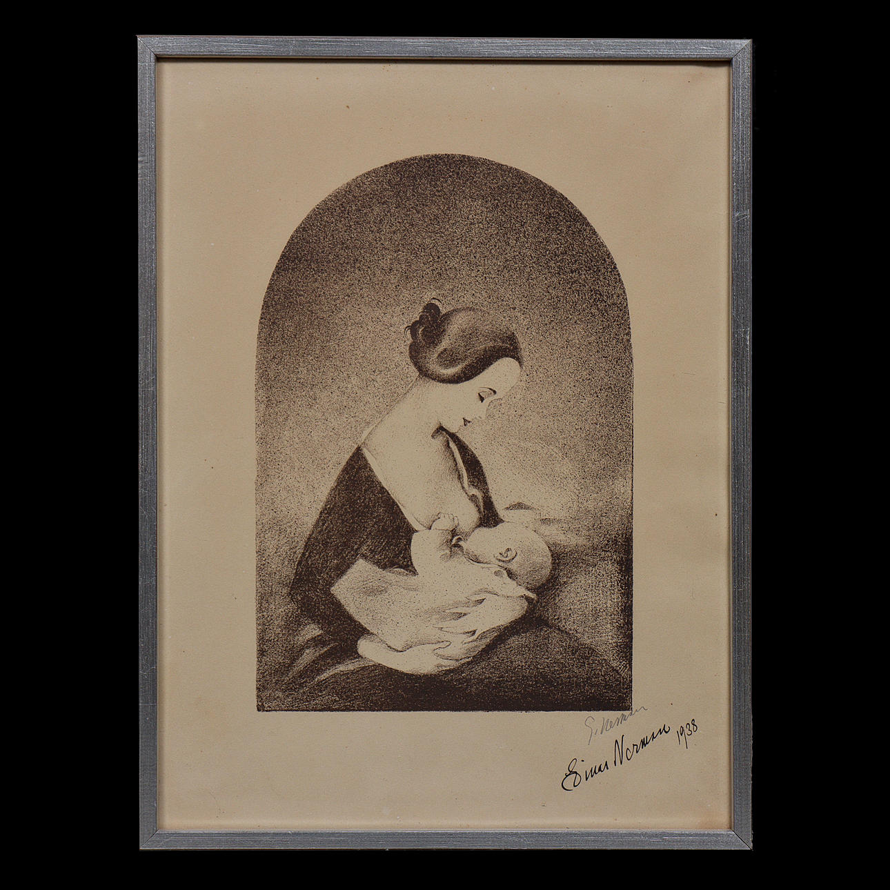 EINAR NERMAN, GRAPHIC LEAF, WOMAN WITH CHILD, SIGNED.