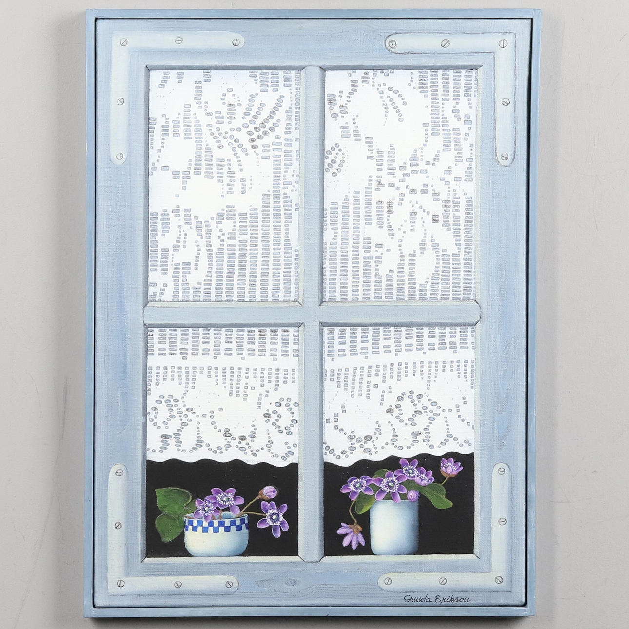 GUNDA ERIKSON. OIL ON CANVAS, “Blåsipps-”, signed.