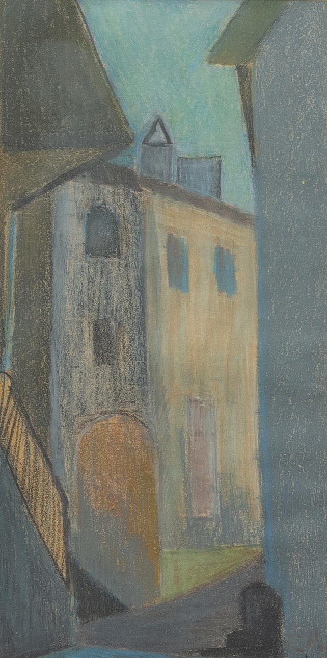 OIDENTIFIERAD KONSTNÄR. House facades, pastel, indistinctly signed.