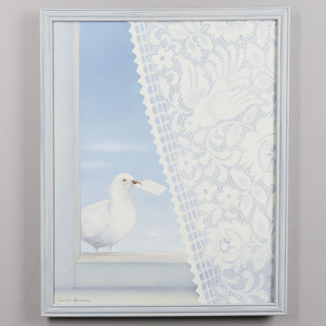 GUNDA ERIKSON. OLJA PÅ DUK, "Brevduvan", signerad.