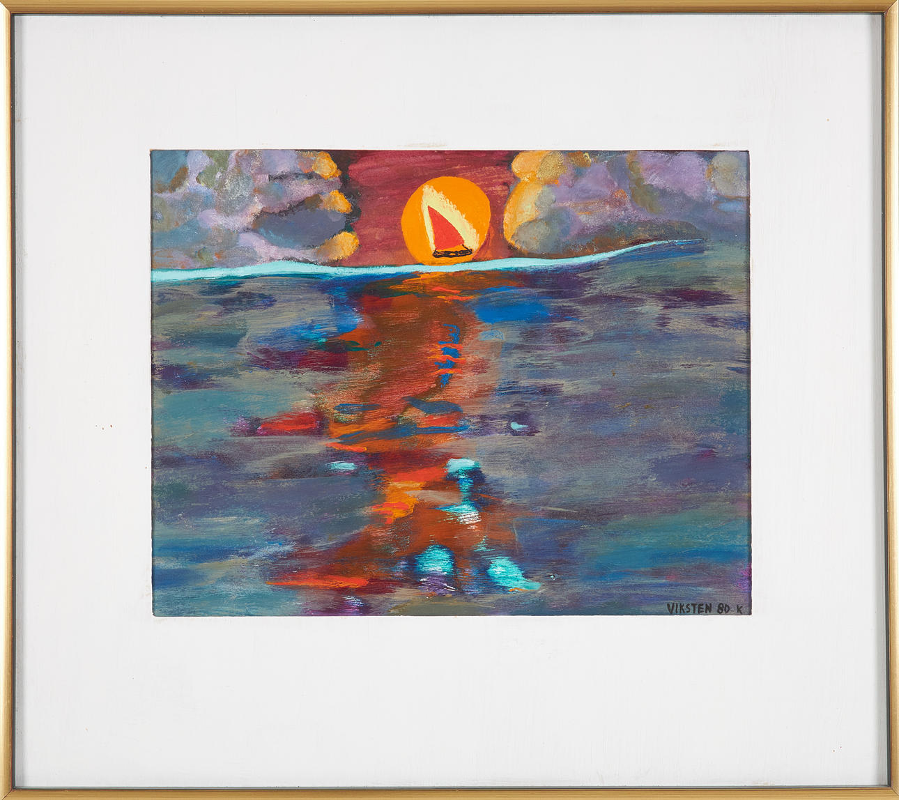 HANS VIKSTEN. Sunset, acrylic on paper, signed and dated 80.