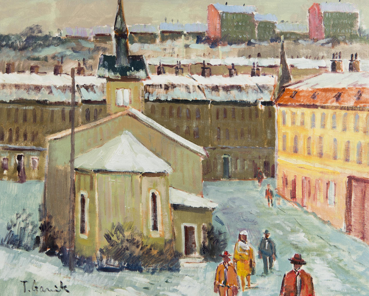 TAGE GAVIK. "Landalakapellet Göteborg", olja på duk, signerad T. Gavik.