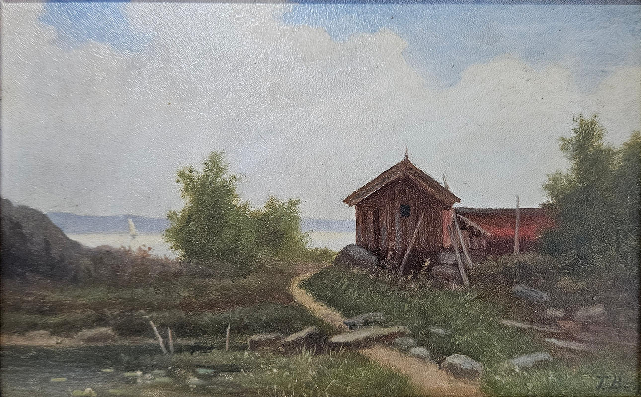 LARS THEODOR BILLING. Archipelago Landscape. Oil on panel, signed T.B.