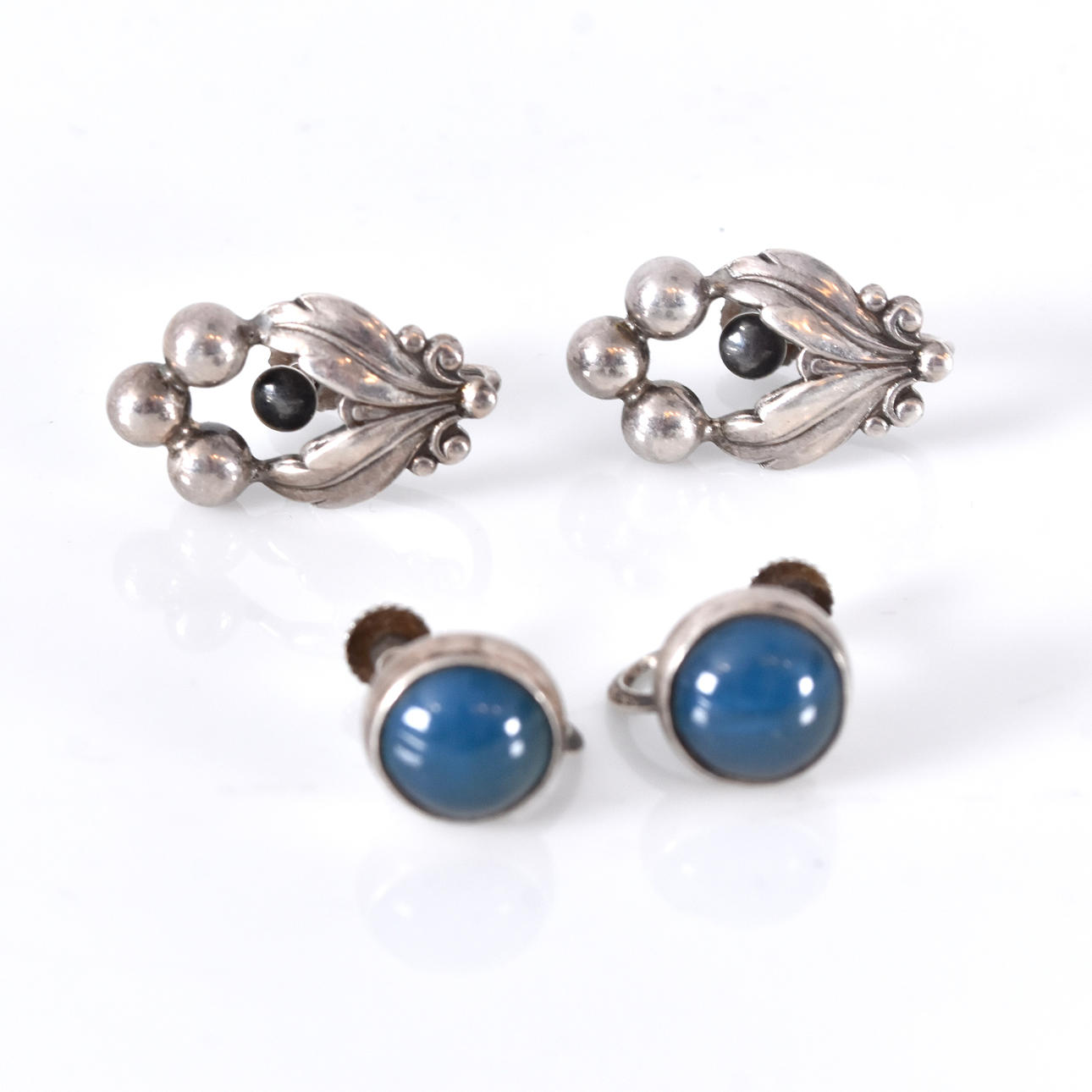 EARRINGS, 2 pairs, silver, Denmark.