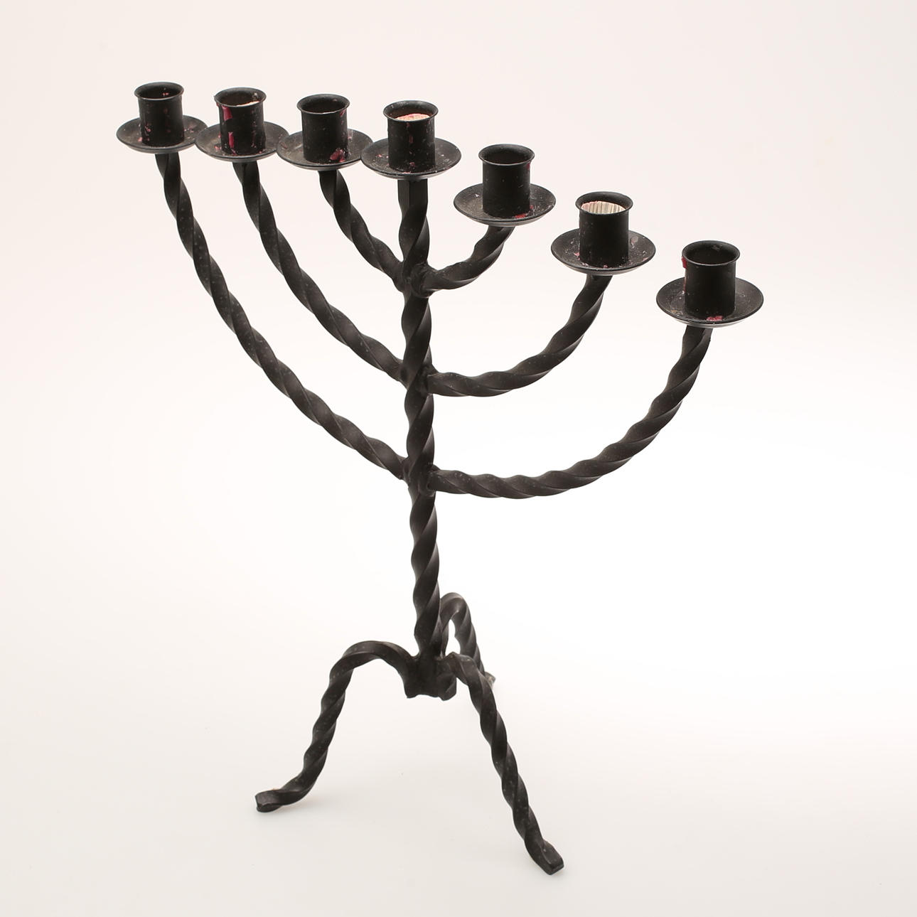 KANDELABER, 7-armad, svart smide, 1900-tal.
