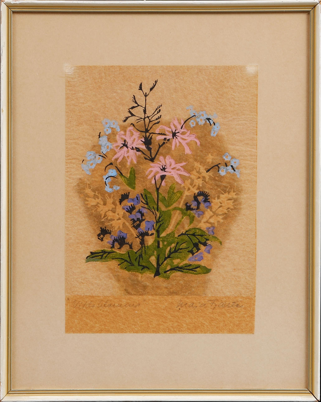 MAJA FÆSTAD. Woodcut, “Wild Flowers”, signed.
