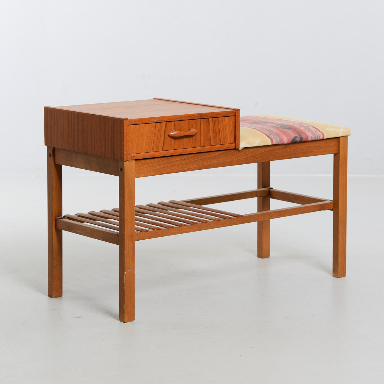 A teak telephone bench, mid 20th century.