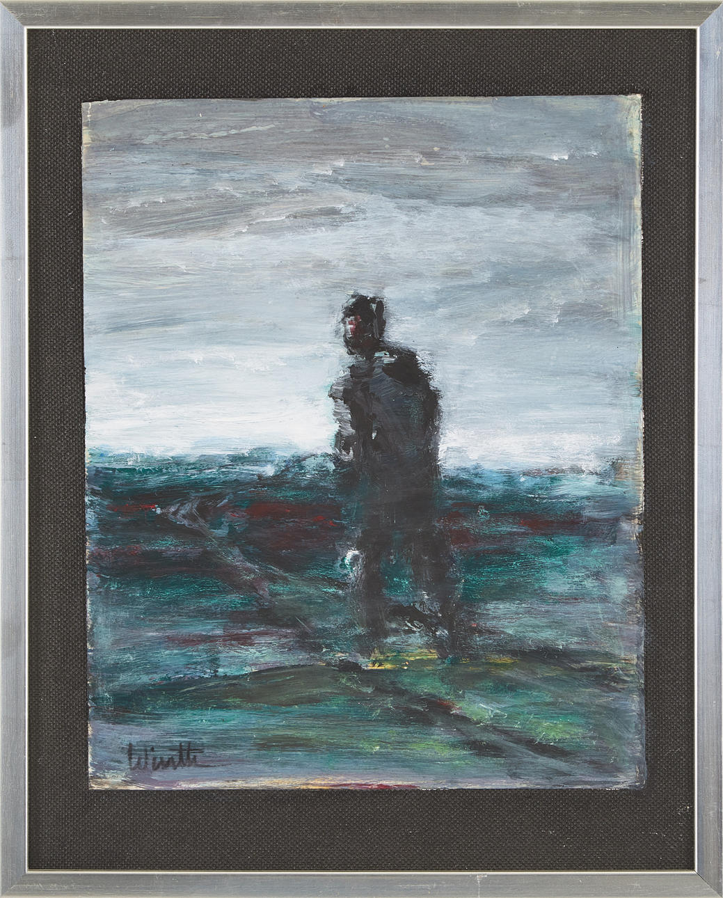 JOHN WIERTH (1920-2003). "Ensam" olja på duk fäst mot pannå, signerad Wierth.