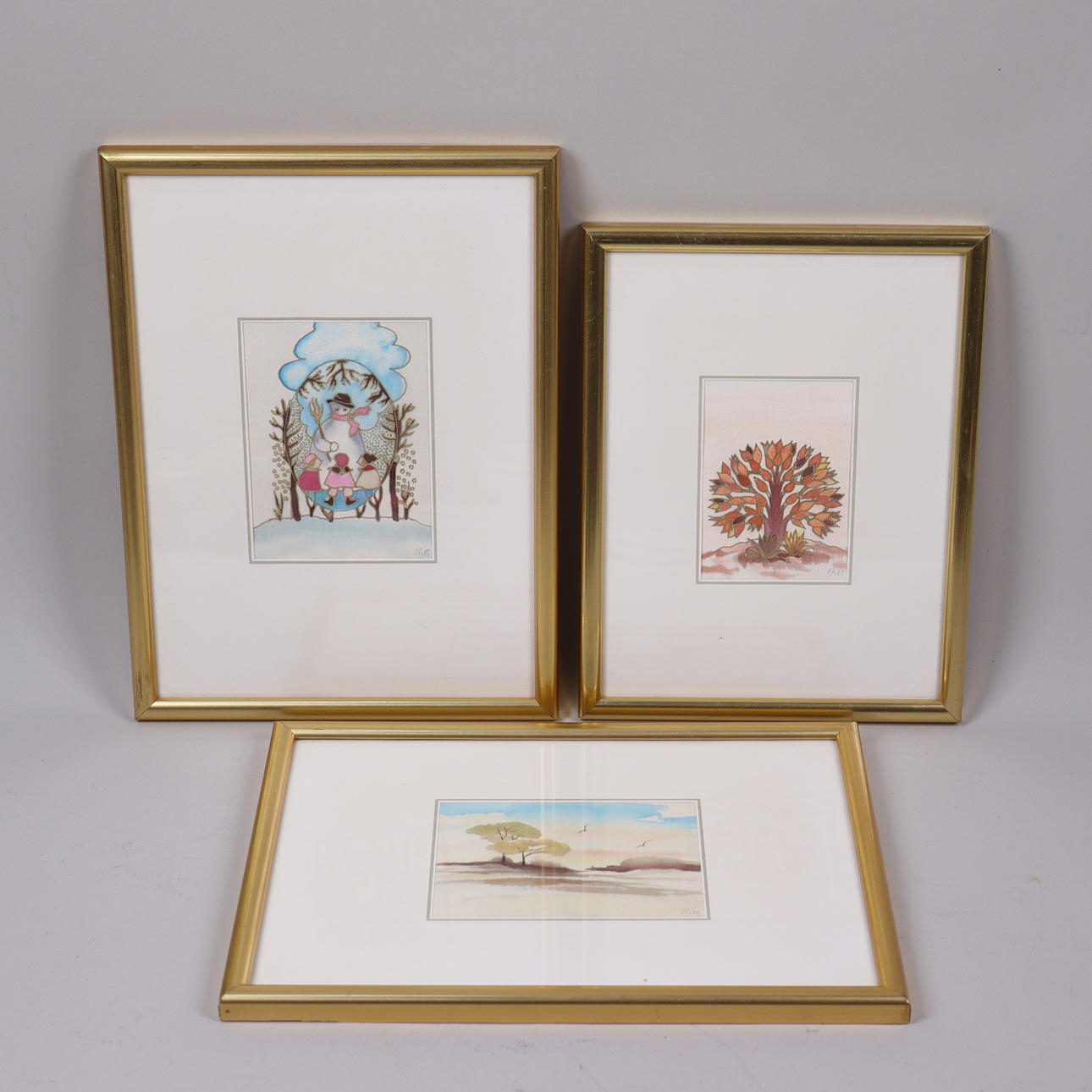 OIDENTIFIERAD KONSTNÄR. tavlor, måleri på textil, 3 st.