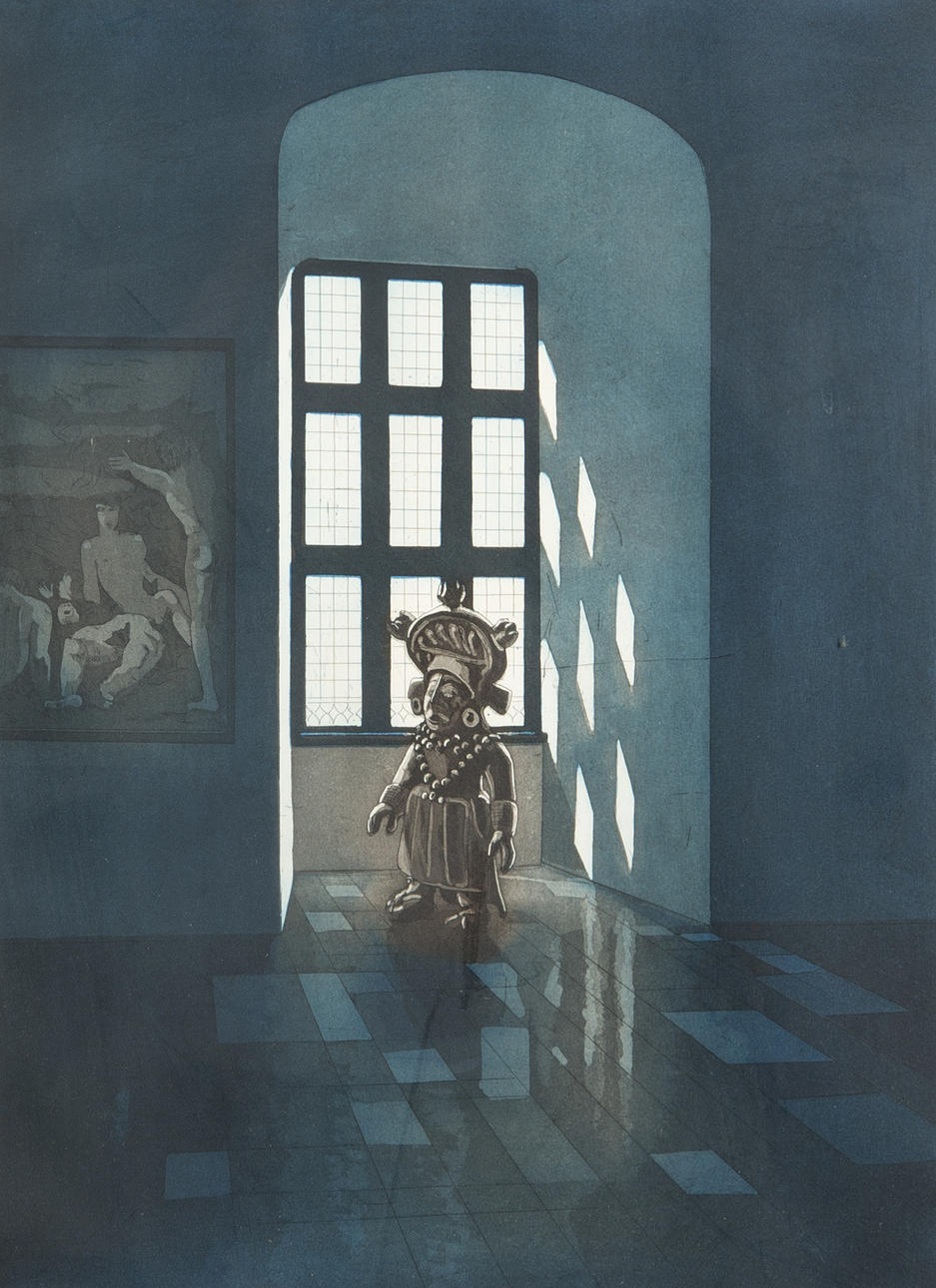 JAN LUNDGREN. "Interiör", etsning, signerad.