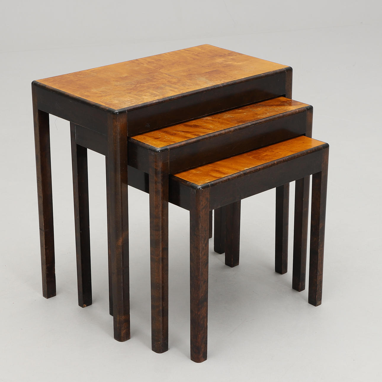 SET TABLE, 3 pieces. with boxes. Reiners Möbler, Mjölby. 1930s.