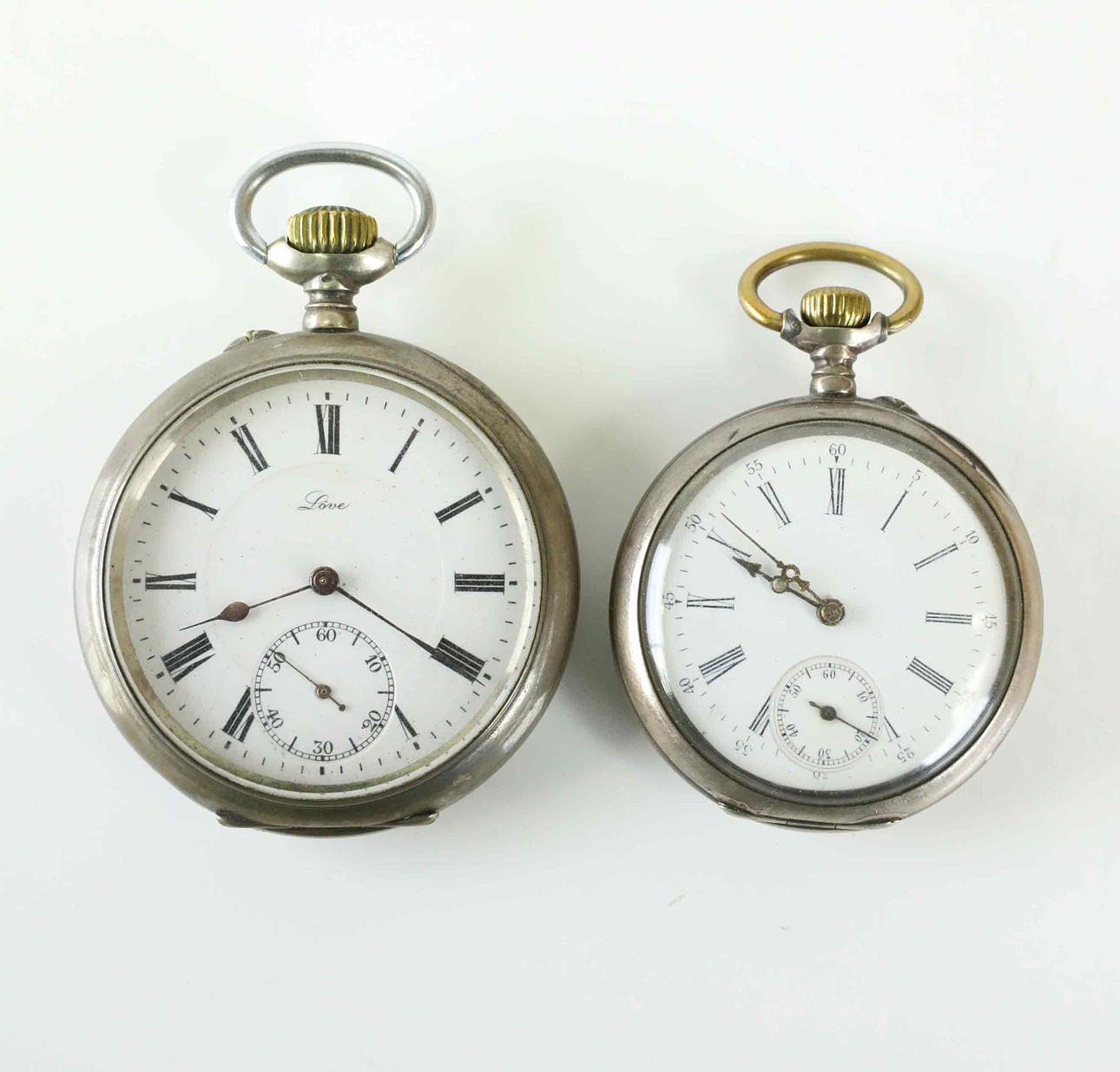 POCKET WATCH, 2 pcs, silver, 56 mm, 48 mm.