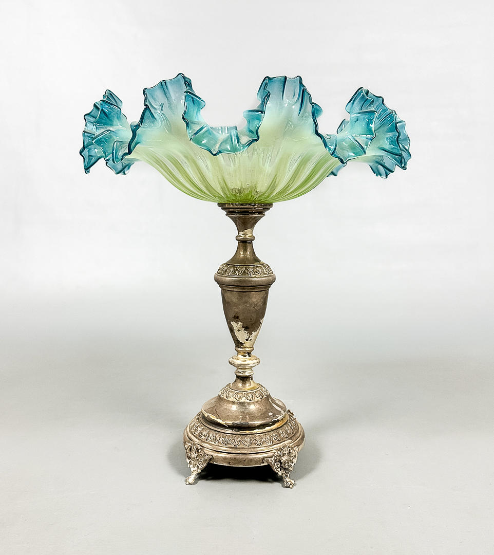 A table set, nickel silver, glass, circa 1900.