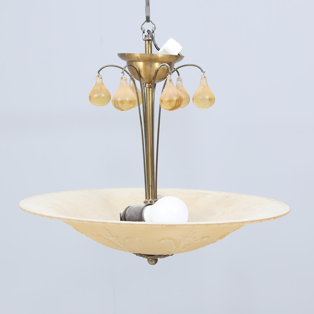 TAKLAMPA, råglas, 1930/40-tal.