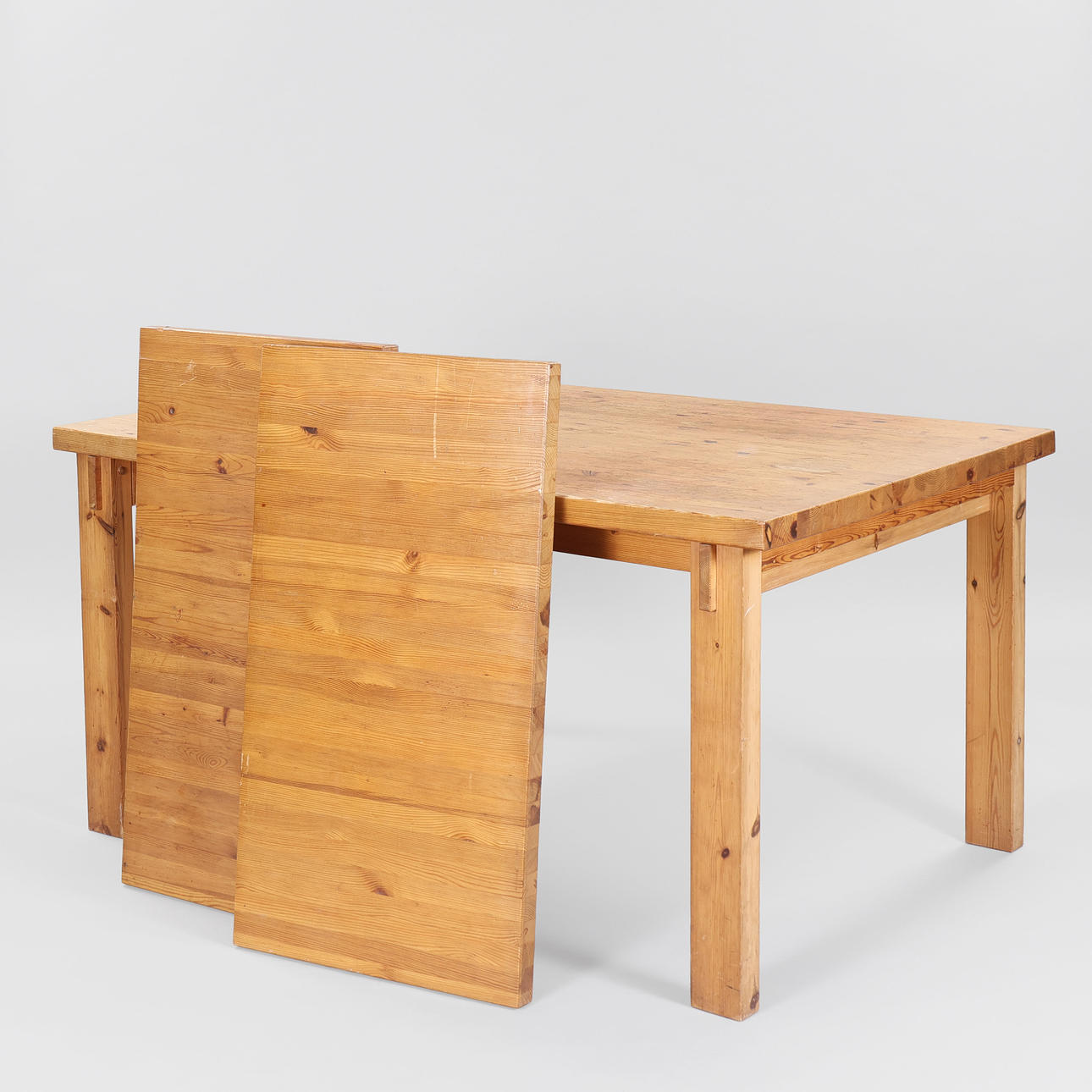 SCANDINAVIAN FURNITURE DESIGN. Solid pine table with additional plates, second half of the 20th century, (1+2).