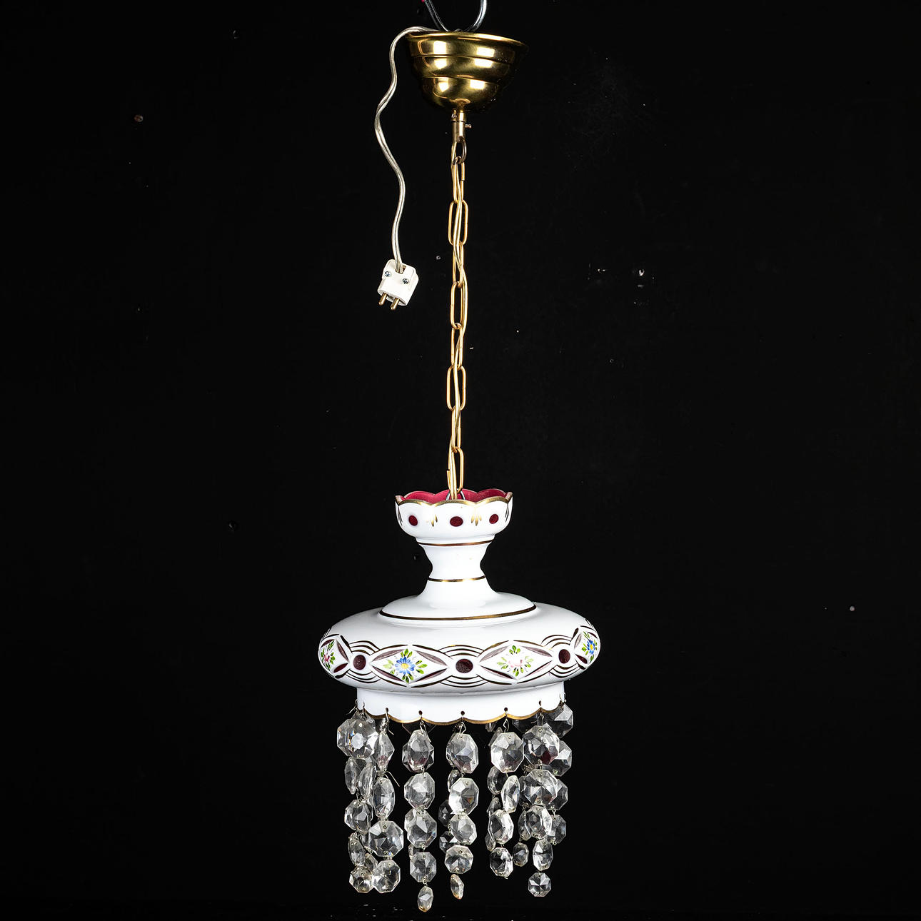 CEILING LAMP, framed with prisms, Bohemian.