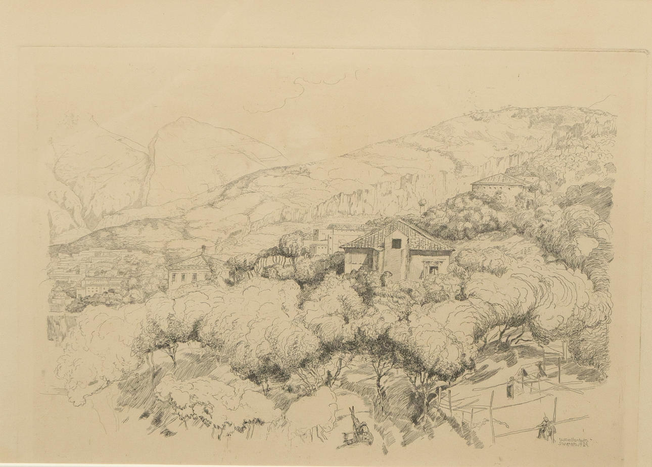 UNO STALLARHOLM. etching, motif from Sorento, signed and dated 1924.