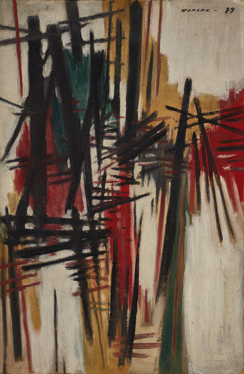 GASTÓN OLALDE (Uruguay, 1925-2003): Abstract composition, signed and dated Olalde 79, oil on panel.