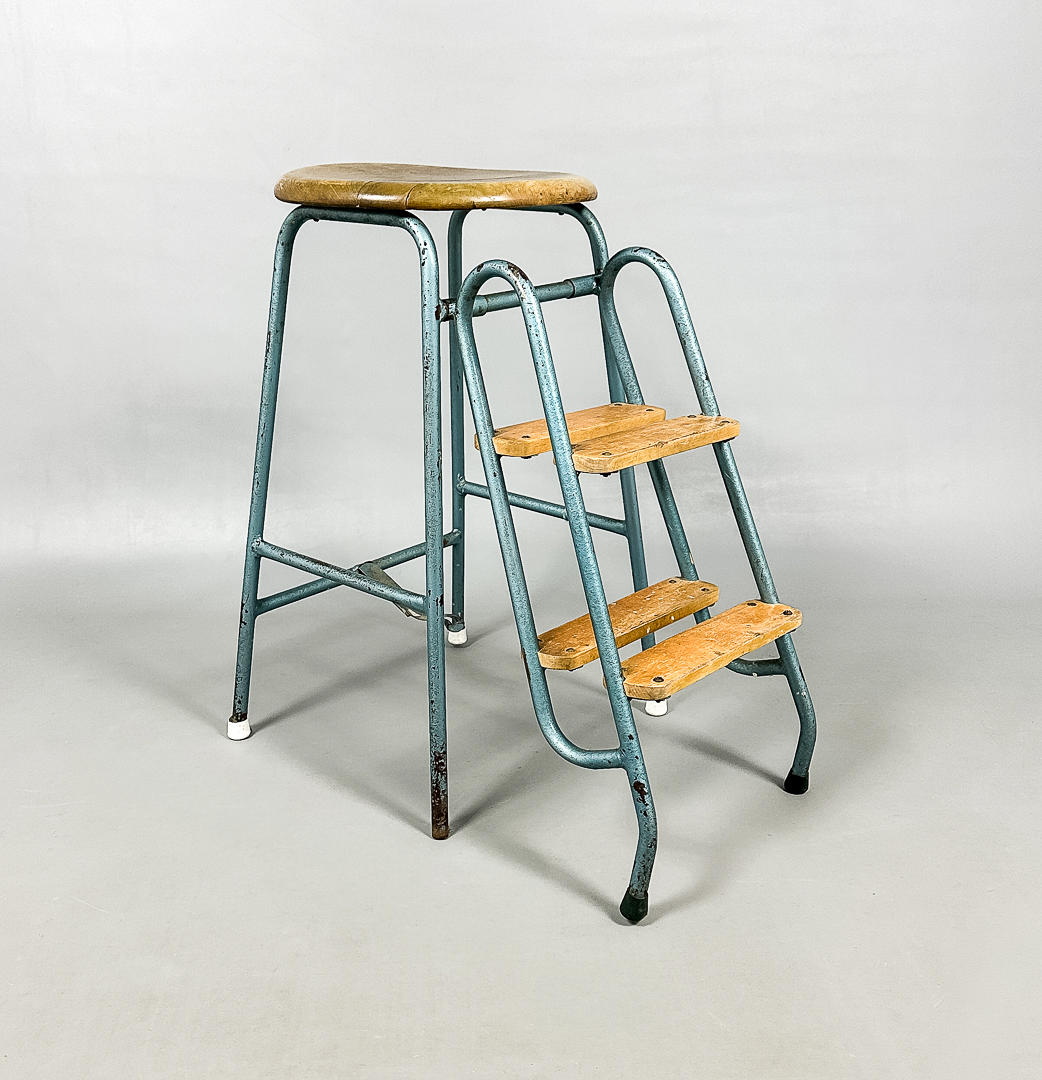 A folding stepladder stool, mid 20th century.