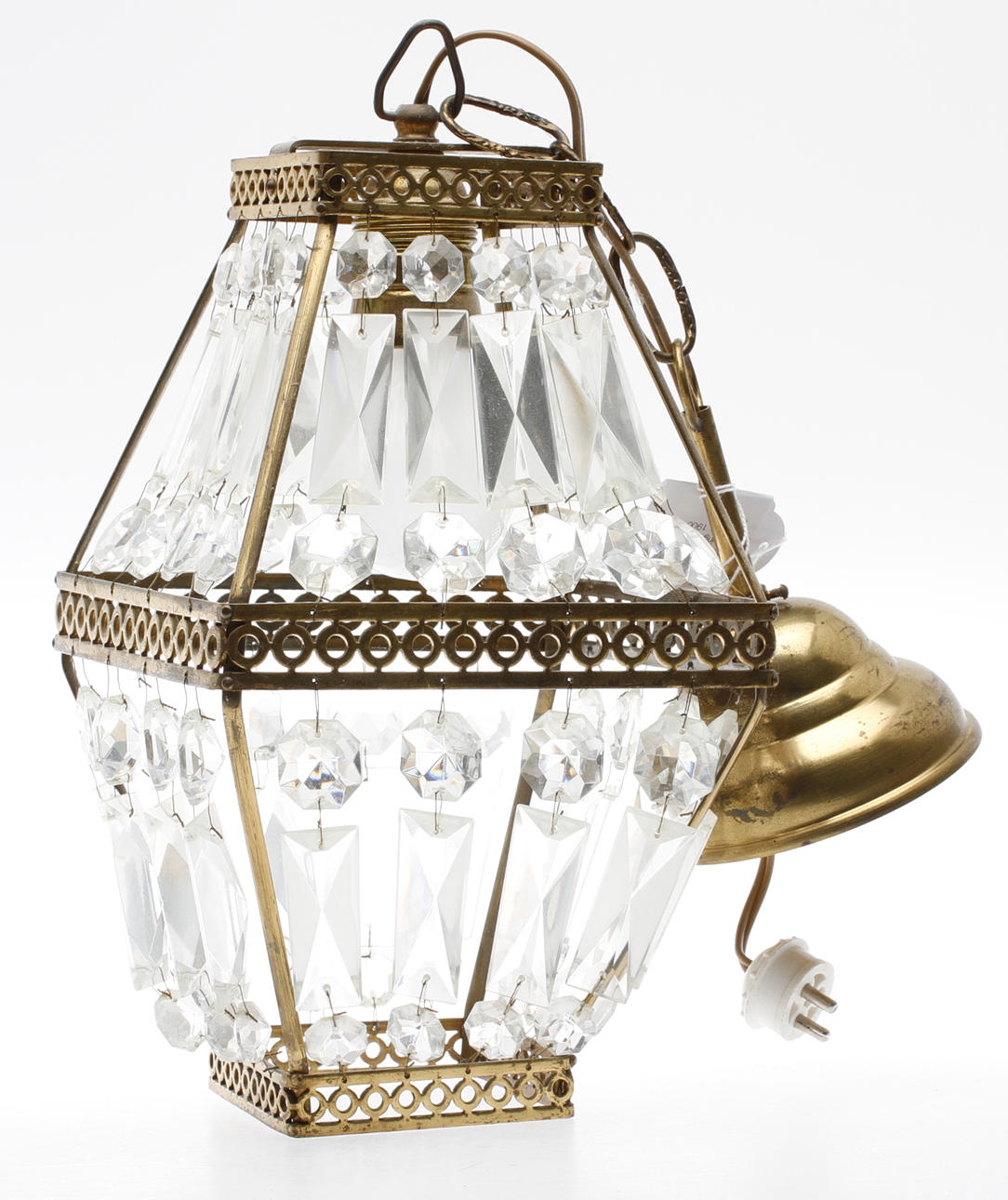 TAKLAMPA, mässing med prismor, 1900-tal.