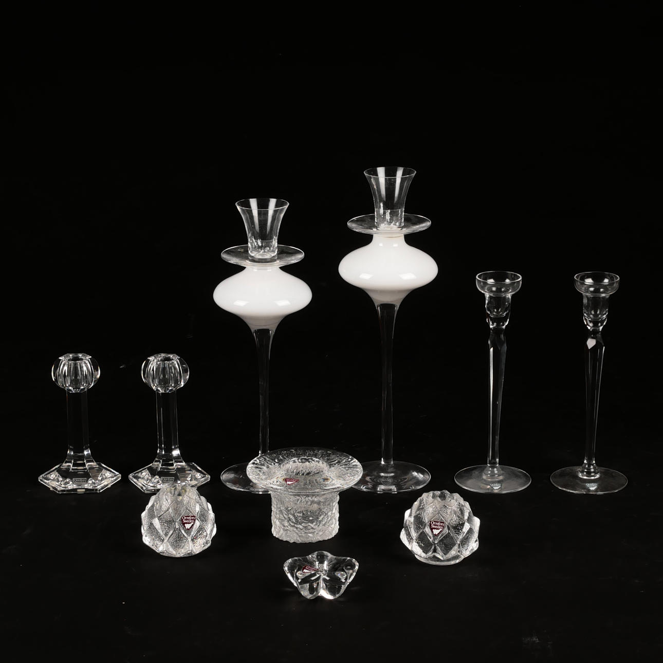 CANDLESTICKS, 10 pcs, glass, Orrefors.