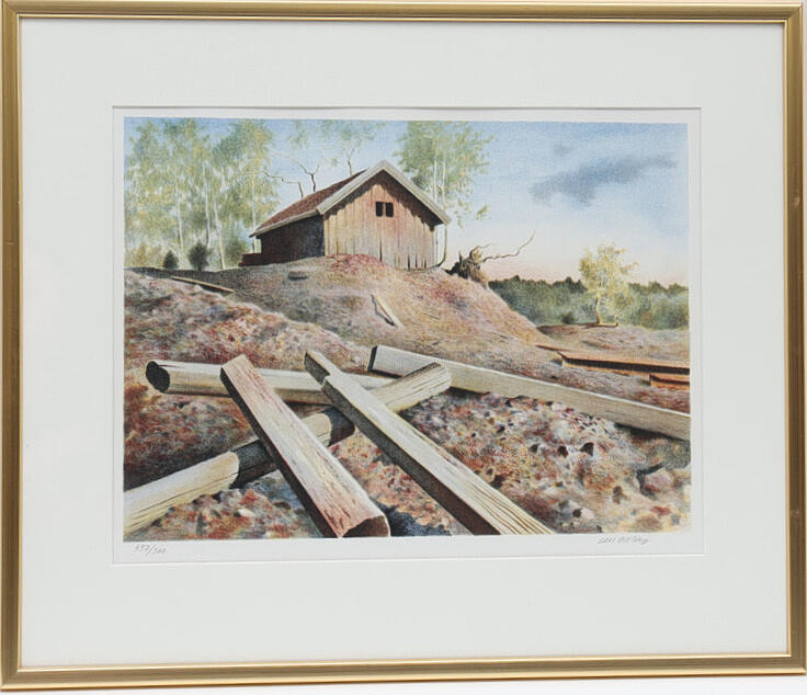 LARS ÖSTLING. Landscape with building, signed and numbered.