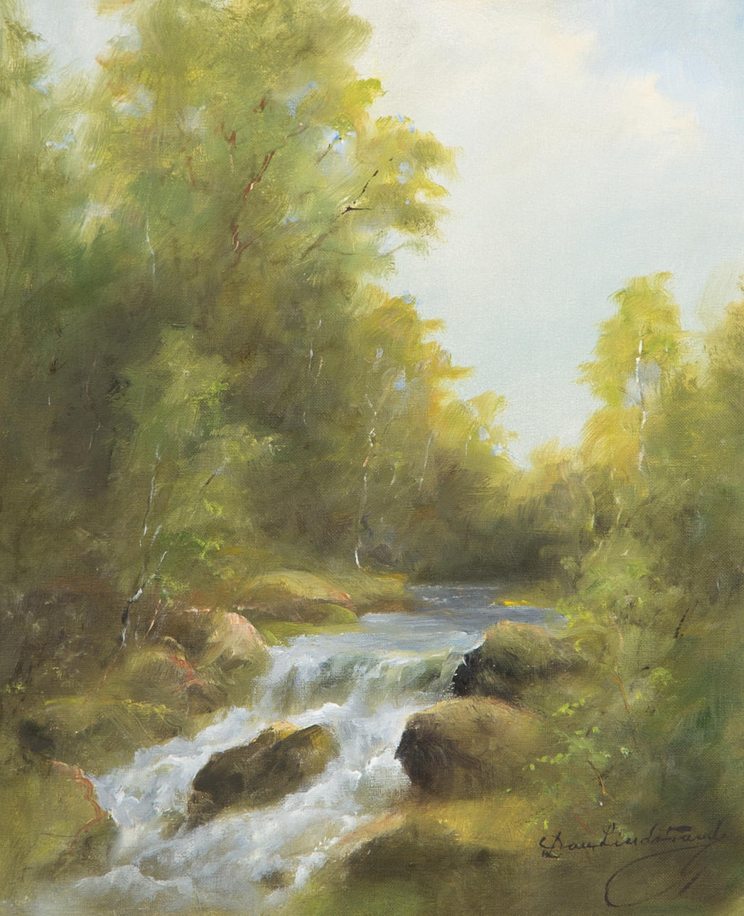 DAN LINDSTRAND. Skogslandskap med bäck, olja på duk, signerad.
