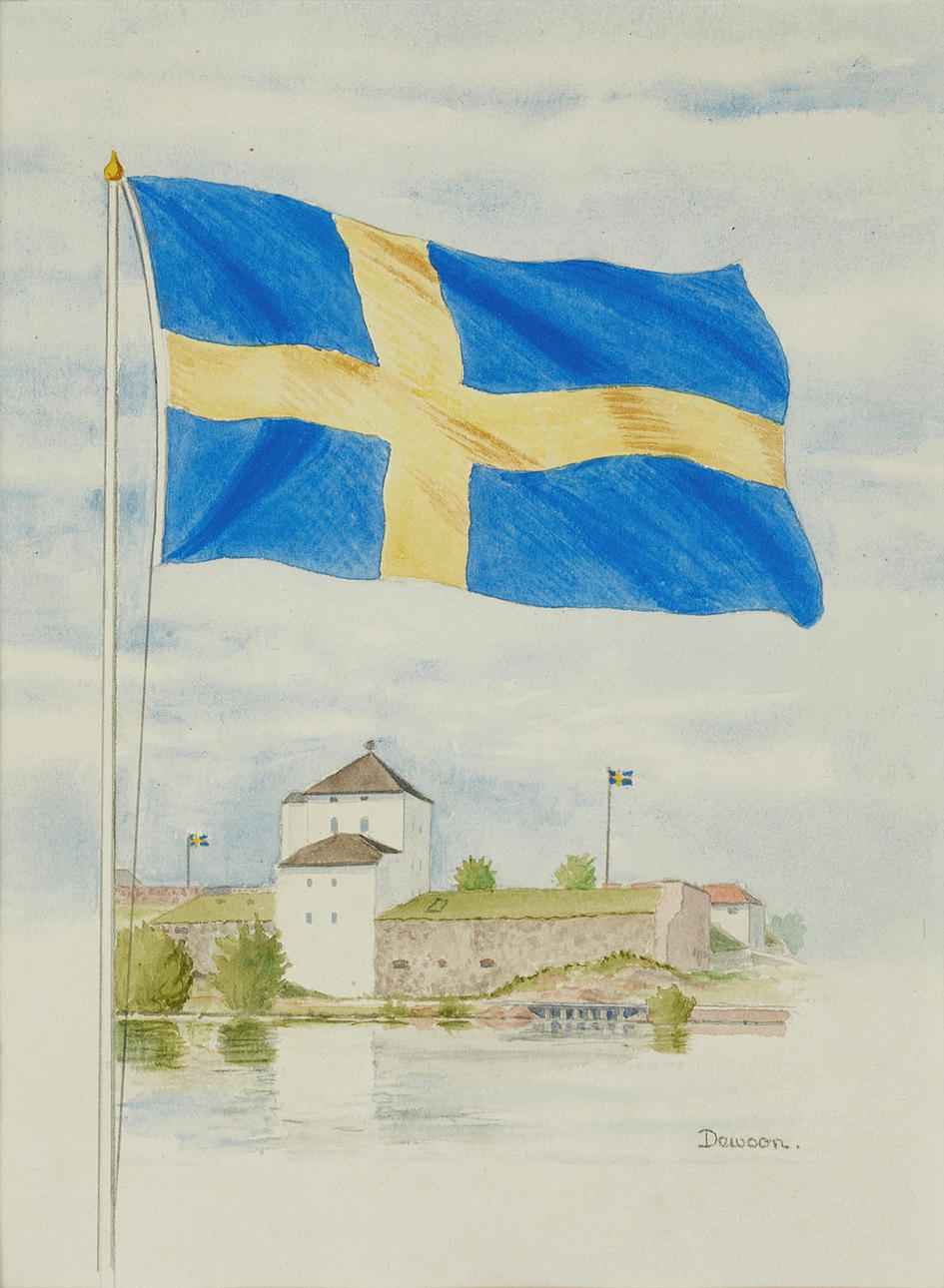 UNO DEWOON: model for postage stamp, signed Dewoon, watercolour.