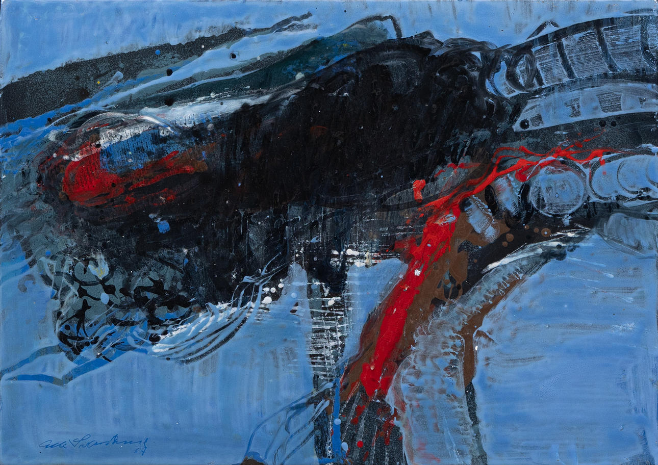 OLLE SVANLUND. Composition, enamel, signed and dated -67.