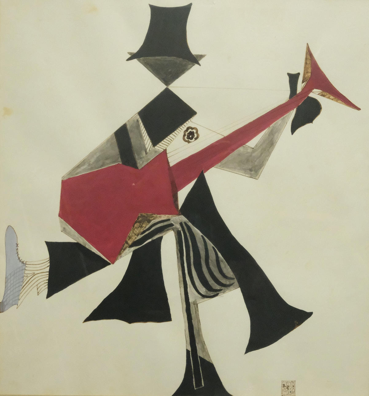 OIDENTIFIERAD KONSTNÄR. WATERCOLOR. GUITARIST.