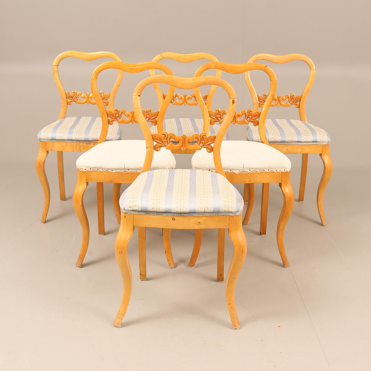 STOLAR, 6 stycken, björk, 1800-tal.