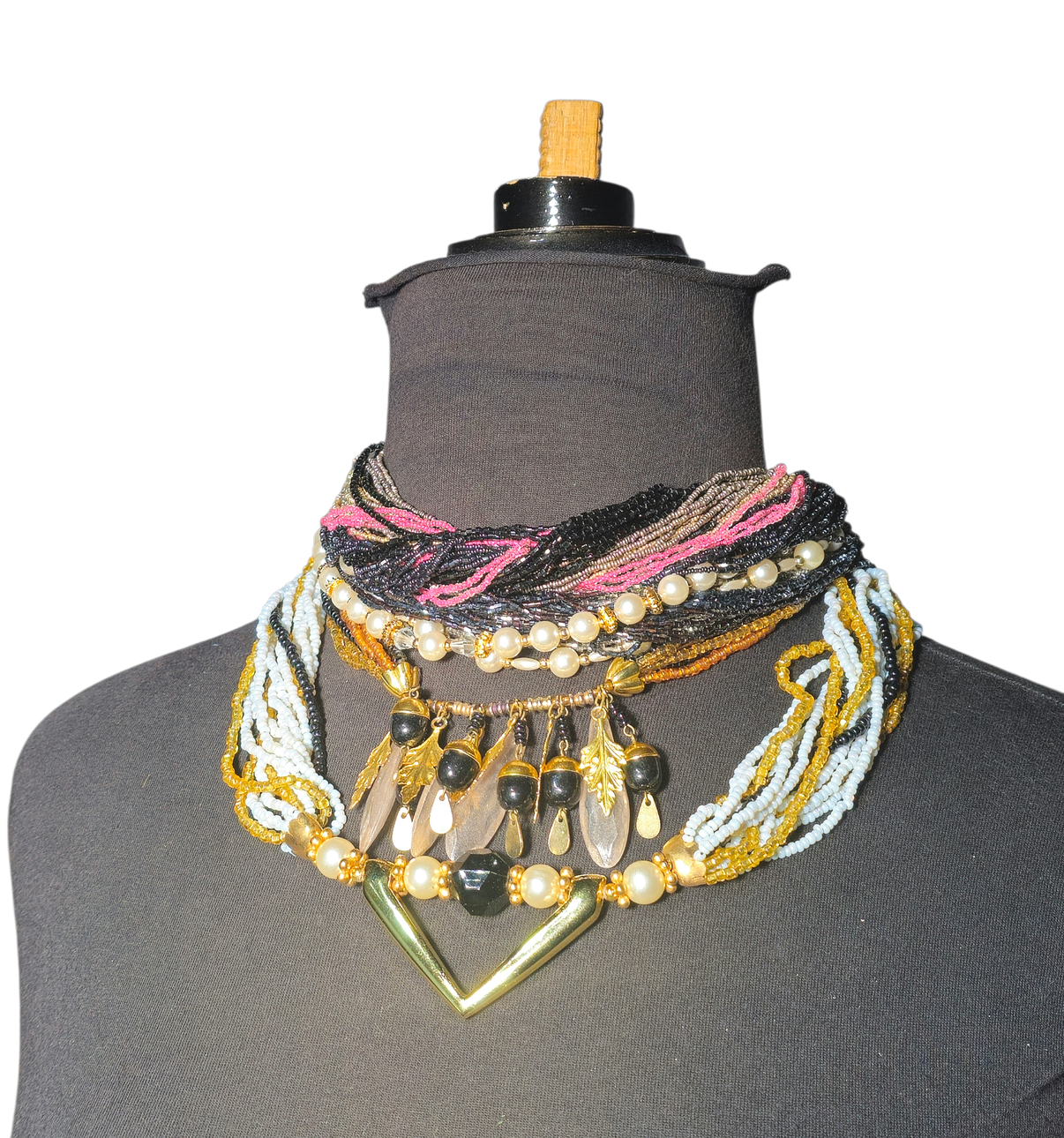 Four necklaces with multiple straps 70's.