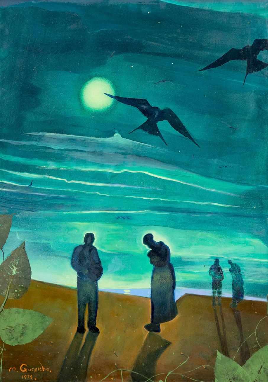 MIKAEL QVARSEBO. "Vision i månsken", olja på pannå, signerad M. Qvarsebo 1972.