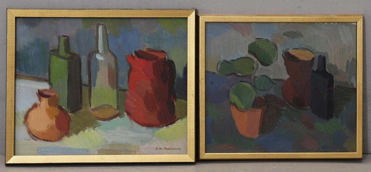 ERIK ANDERSSON. Still lifes, 2 pieces, oils on canvas, signed.