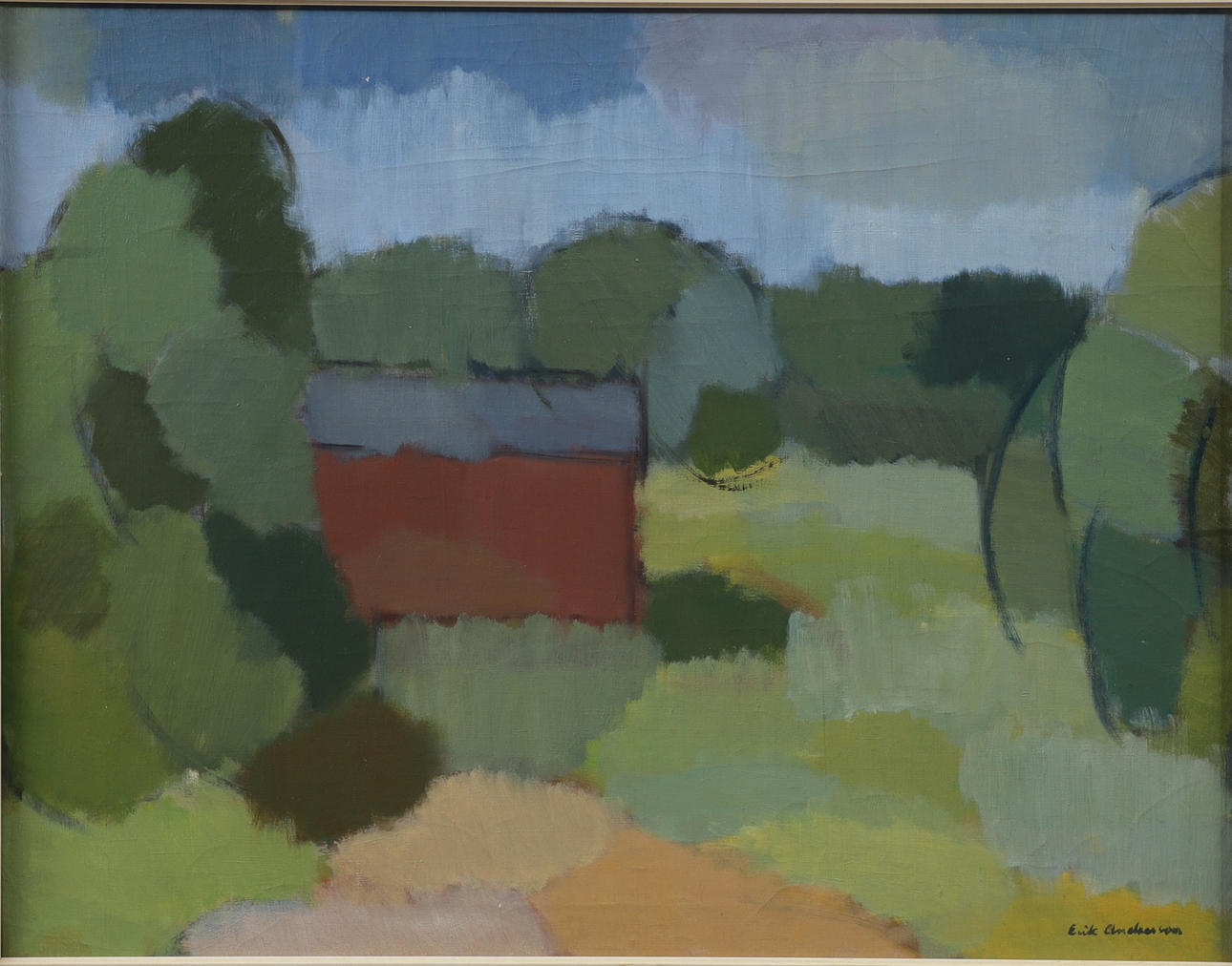 ERIK ANDERSSON. Barn in landscape, oil on canvas, signed.