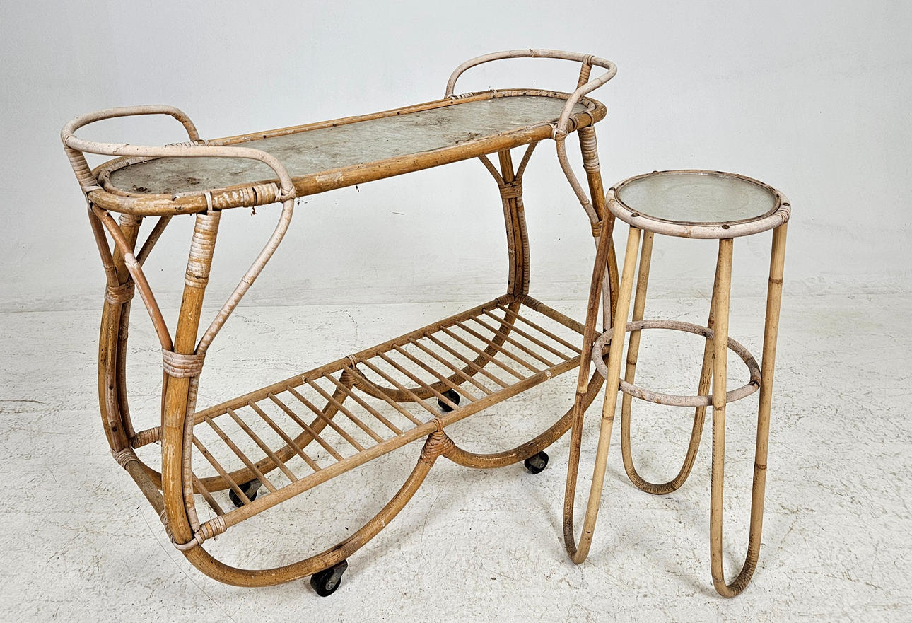 A 1950s/60s flower table and pedestal.