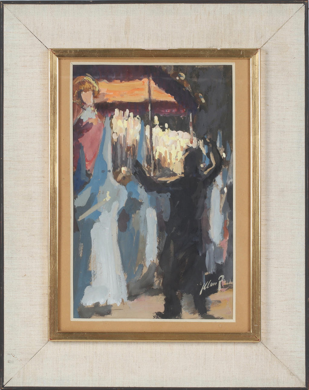 OTTO KLANK. Figure composition, gouache, signed.