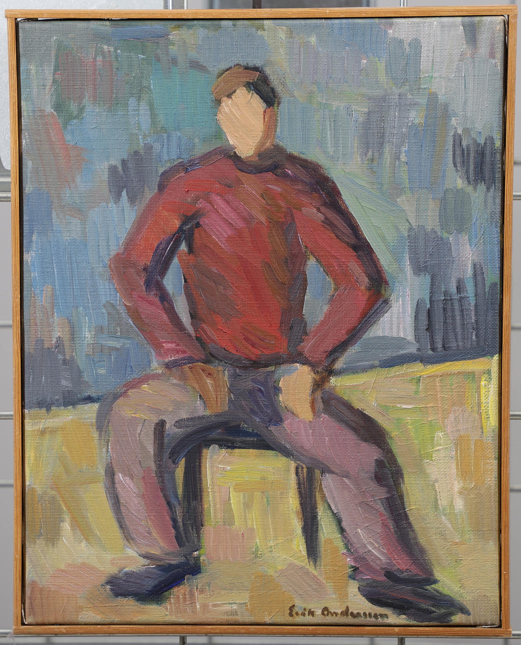 ERIK ANDERSSON. Sitting man, oil on canvas, signed.