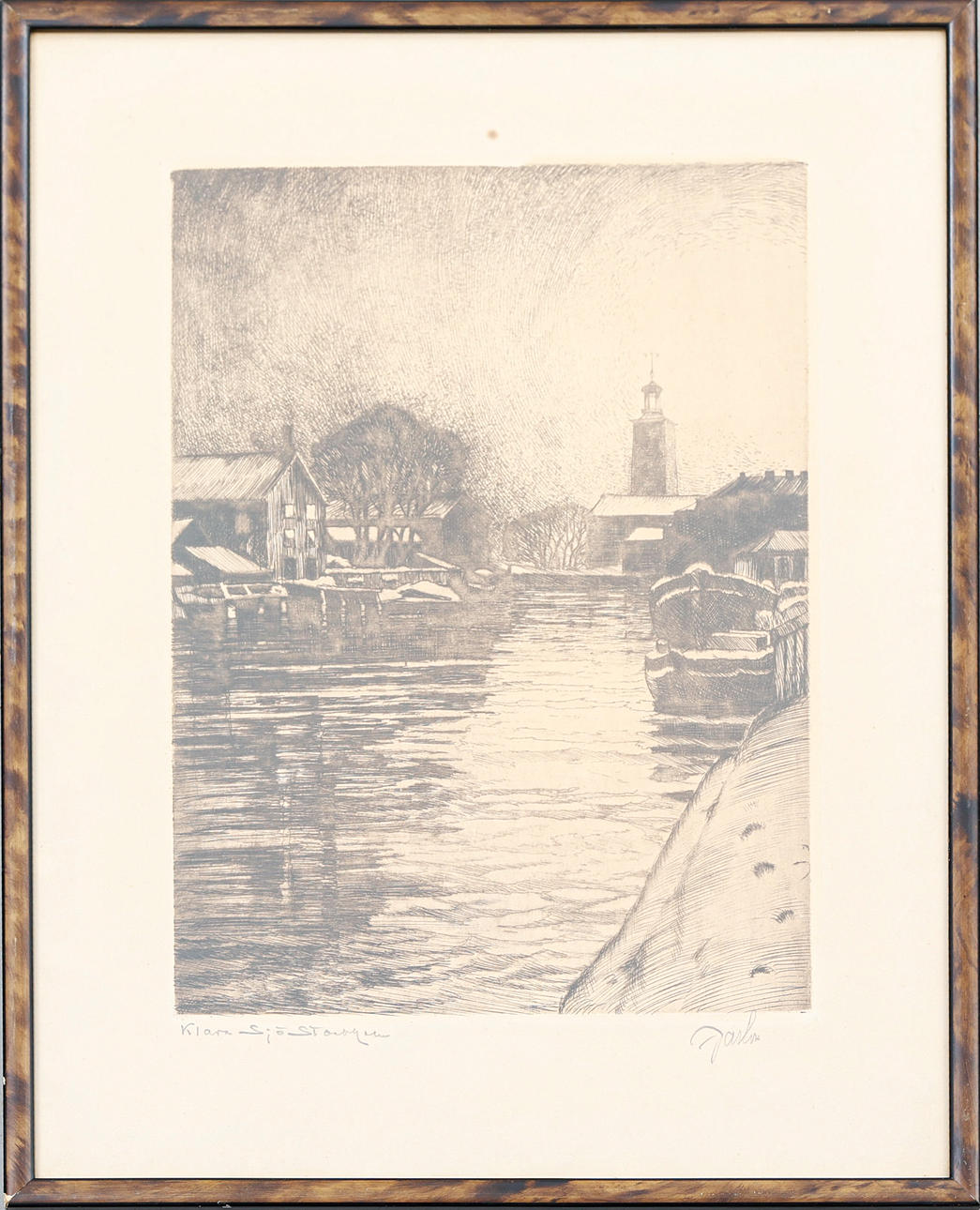 OIDENTIFIERAD KONSTNÄR. Etching, "Klara Sjö Stockholm “, signed.