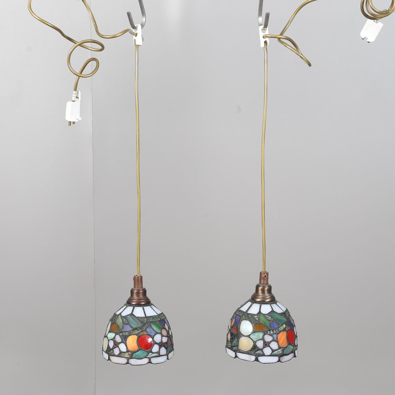 WINDOW LAMPS, a pair, Tiffany style, contemporary.