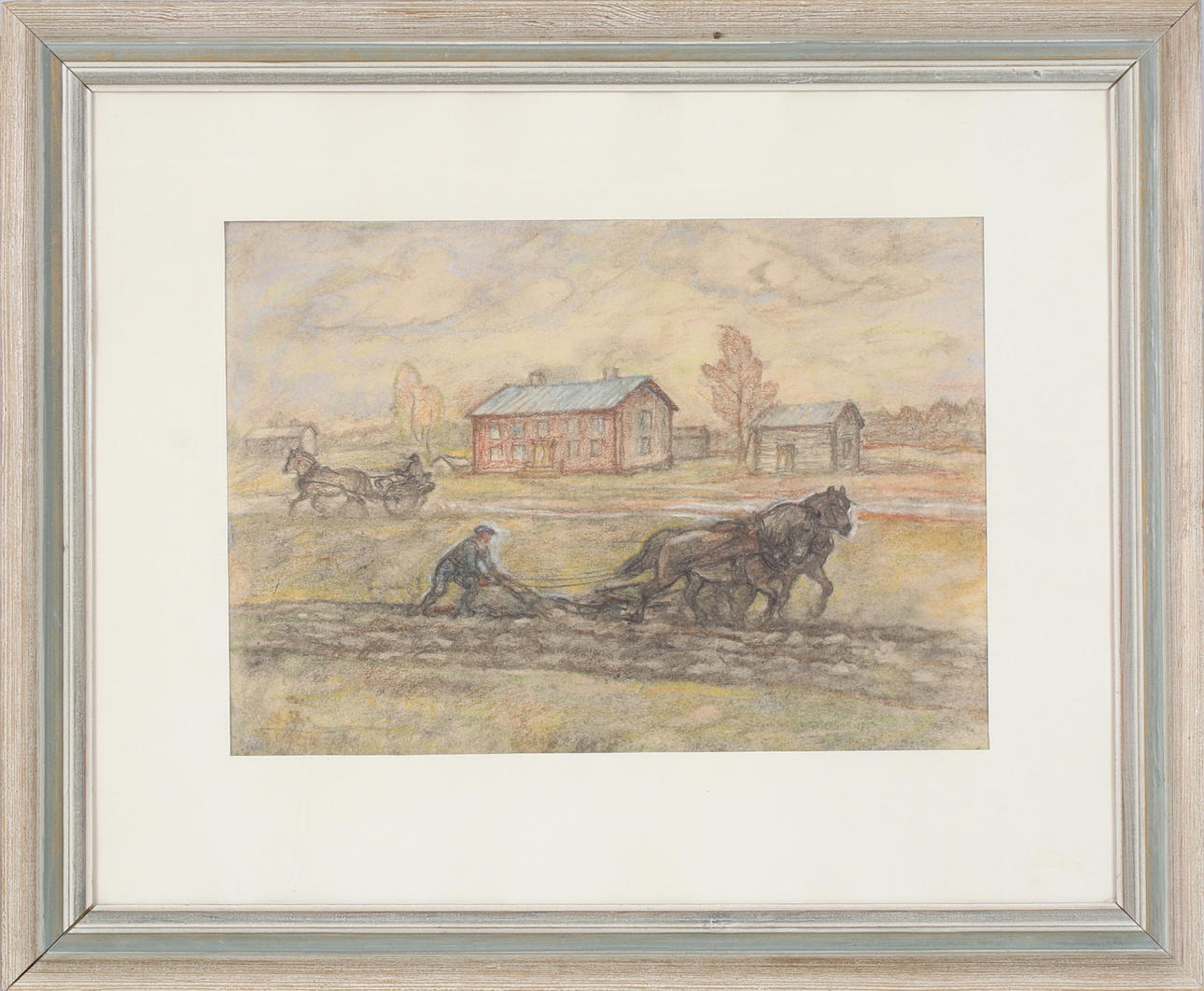 ACKE ÅSLUND. Field ploughing, pastel, monogram signed and dated.