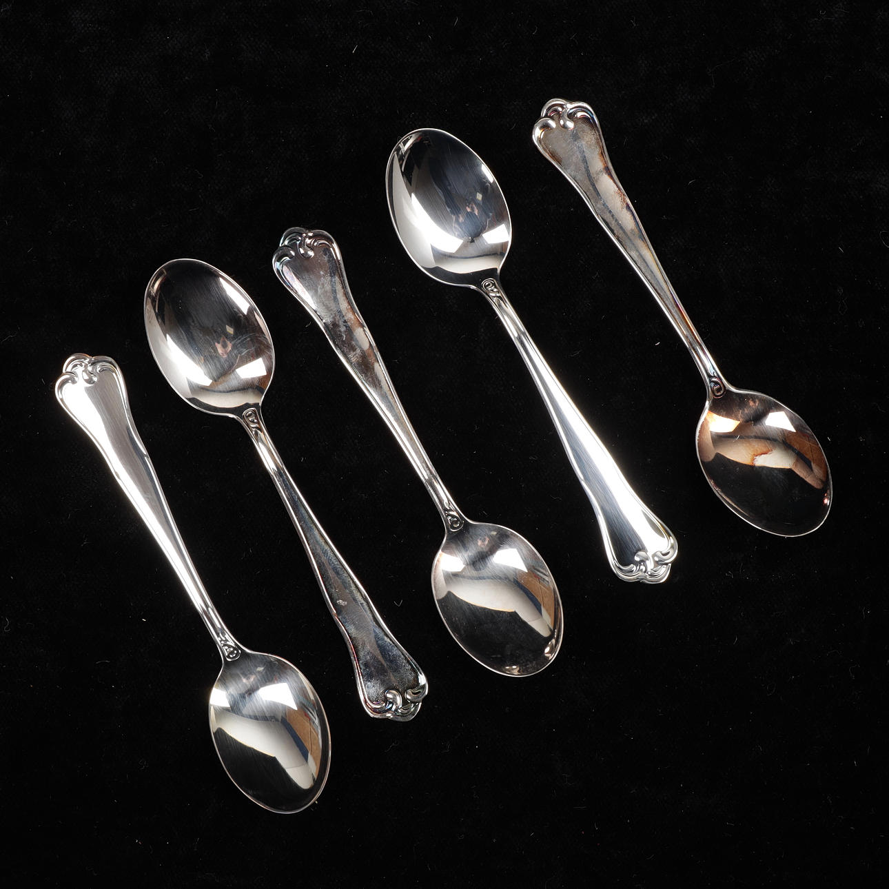KAFFESKEDAR, 5 st, silver, "Symfoni", totalvikt 68 gram.
