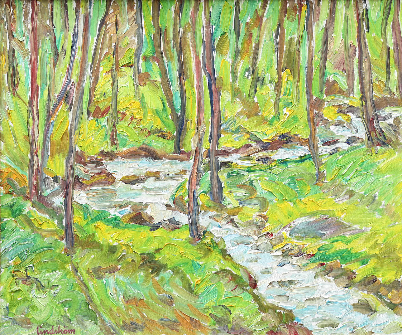 KNUT LINDSTRÖM. oil on canvas, “Skogsbäck”, signed Lindström, dated 1972.