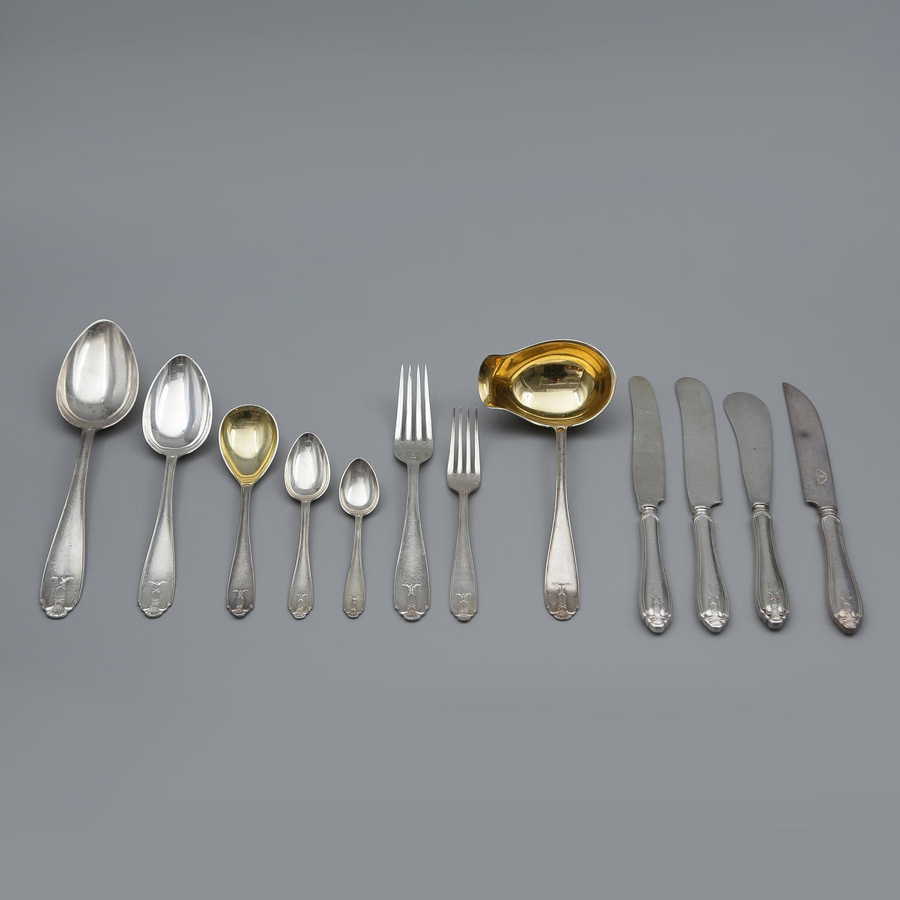CUTLERY, MODEL VASA, NICKEL SILVER, 62 PIECES.