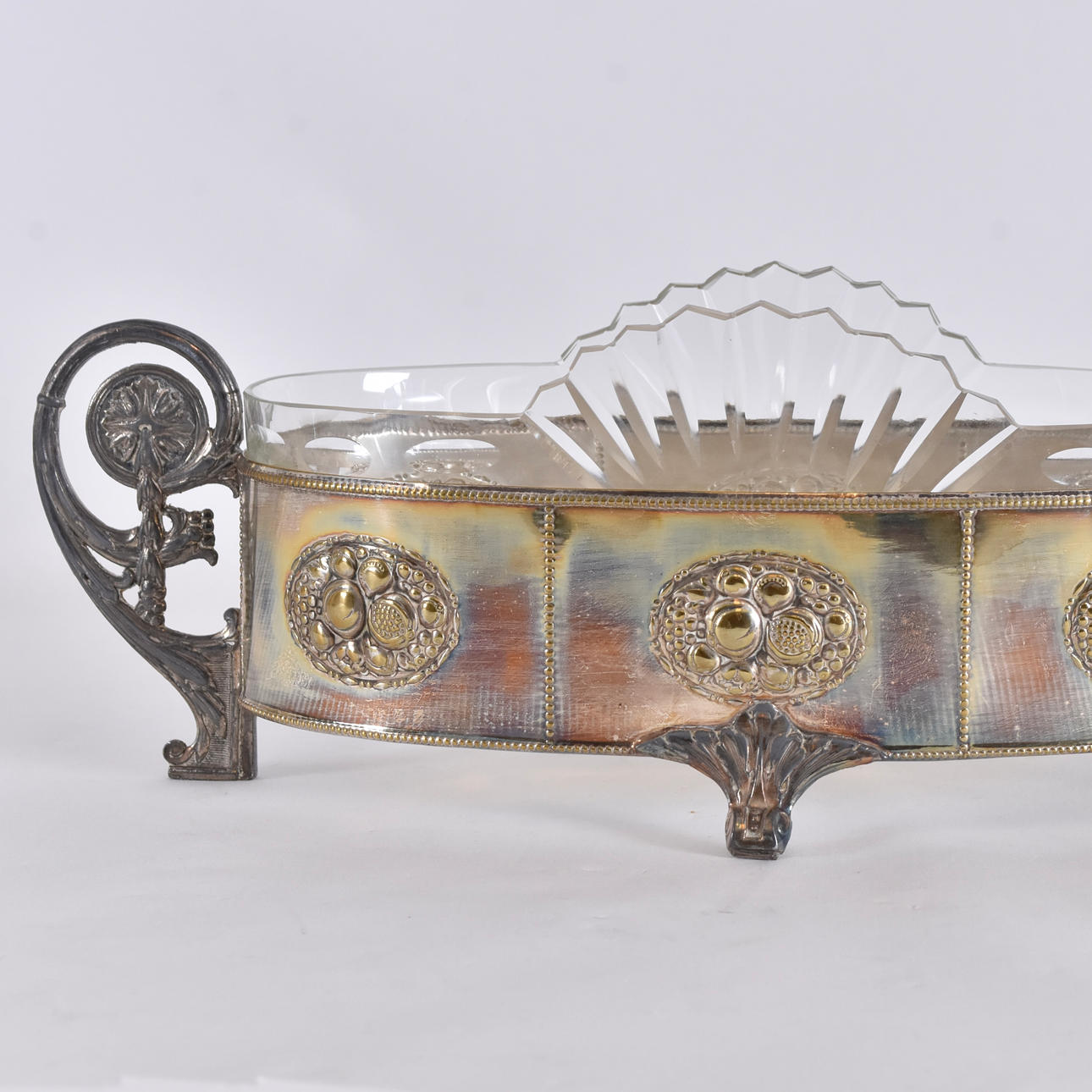JARDINIÈRE, nickel silver with glass insert.
