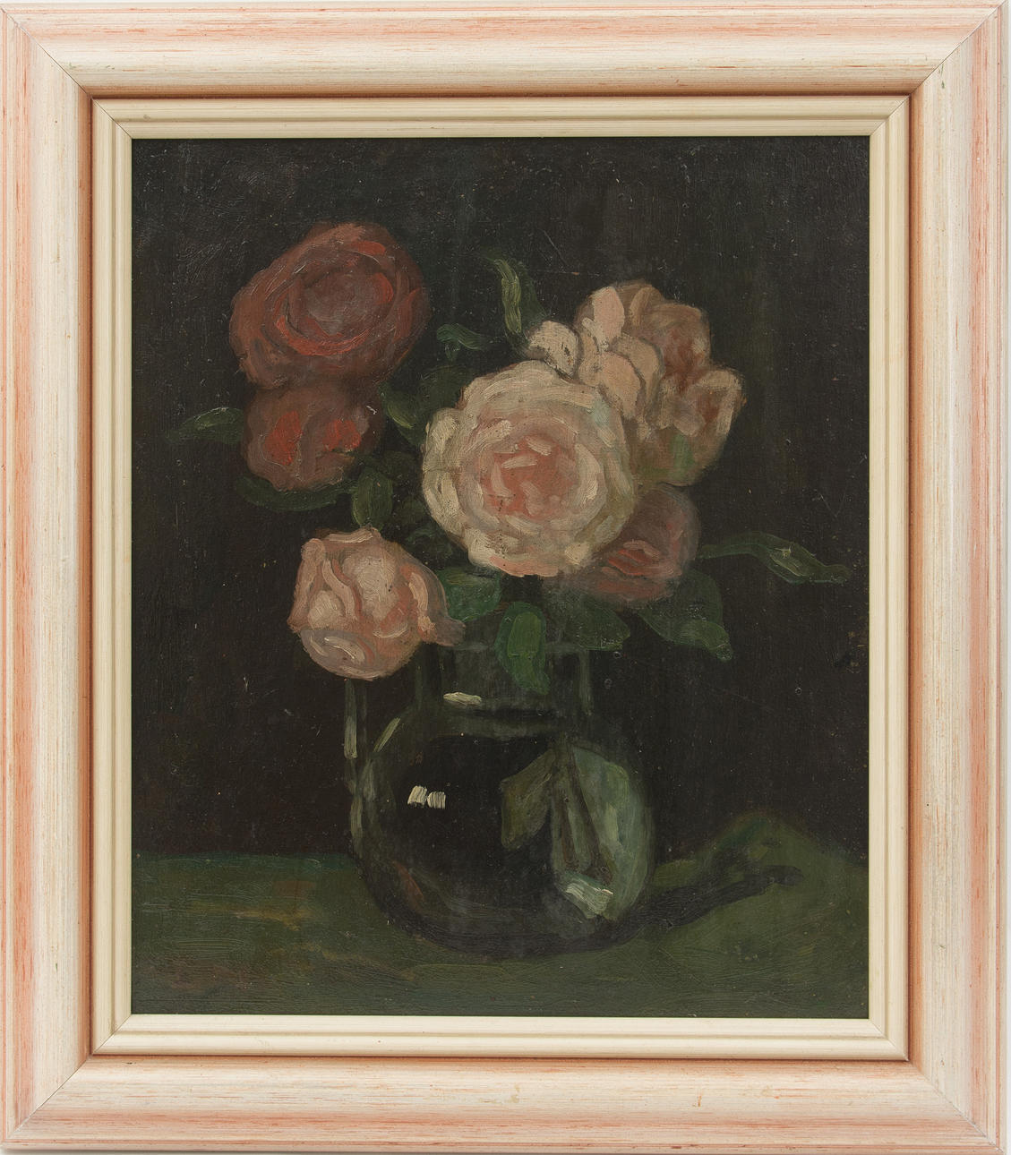 UNBEKANNTER KÜNSTLER. Stilleben med rosor, olja på duk, 1900-tal århundrade.